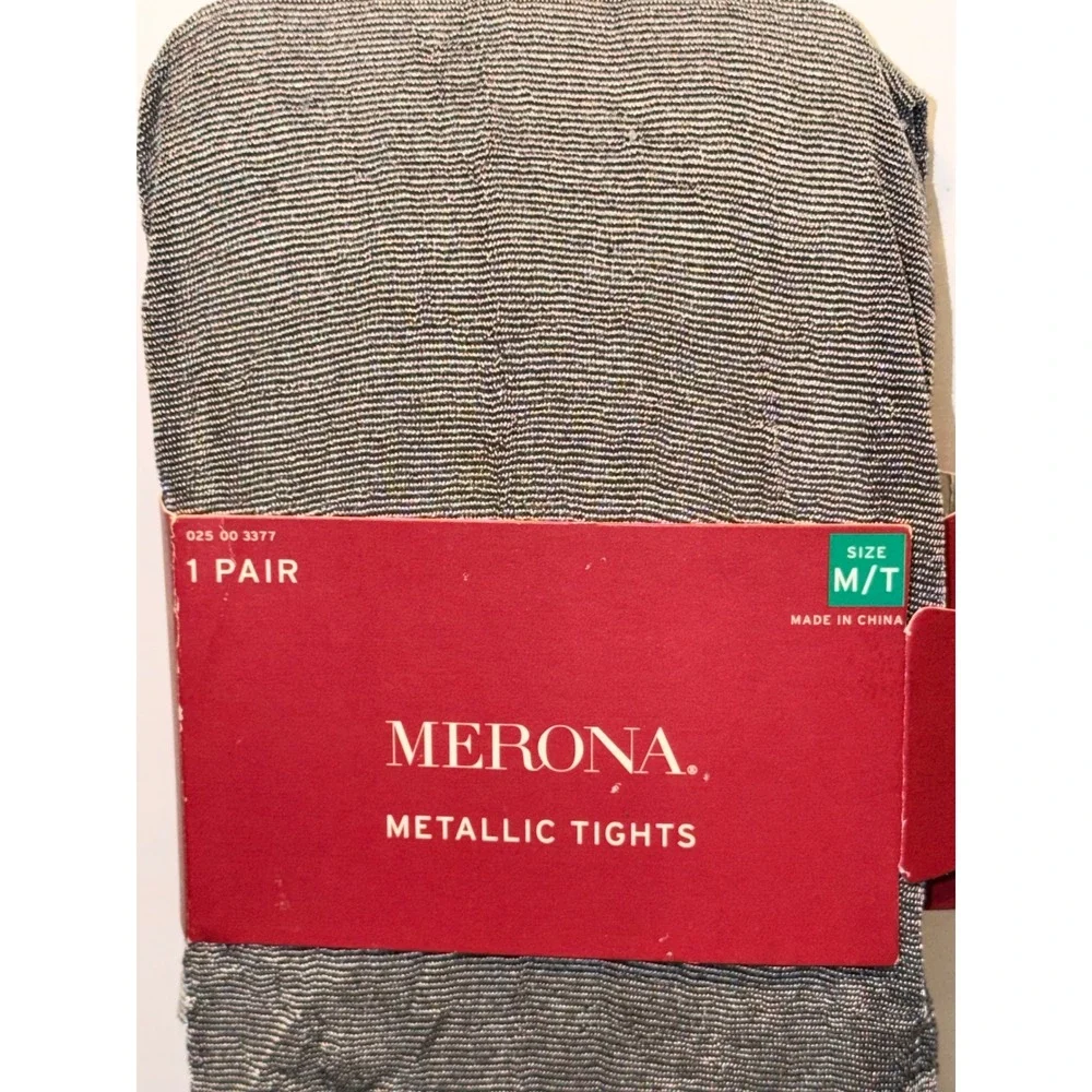 Merona Womens Metallic Gray Tights Size Medium Tall M/T Sparkle 1‎ Pair